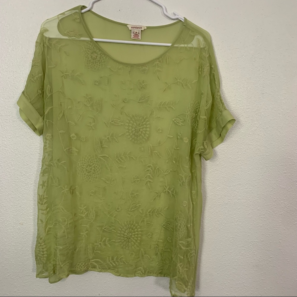Sundance Silk  sheer blouse Medium lined Embroidered gorgeous